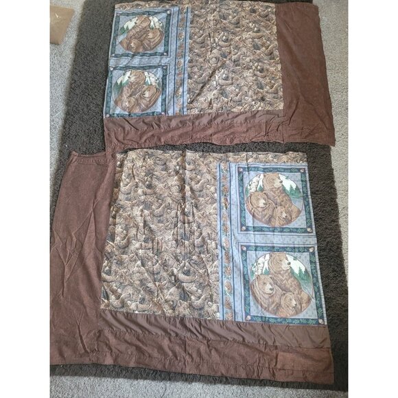 Pair of Handmade Rod Pocket Curtain Panels Bears Lodge Rustic Cabin 56"  x 46 Ea - Picture 2 of 6